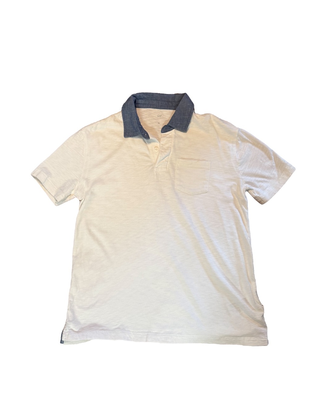 GAP Kids White Polo with Denim Blue Contrast Collar Youth Large